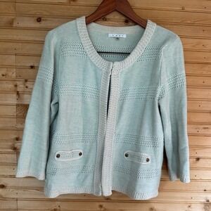 CAbi Society Sweater Cardigan 3/4 Sleeves Mint Green Large Grandmacore Cottage